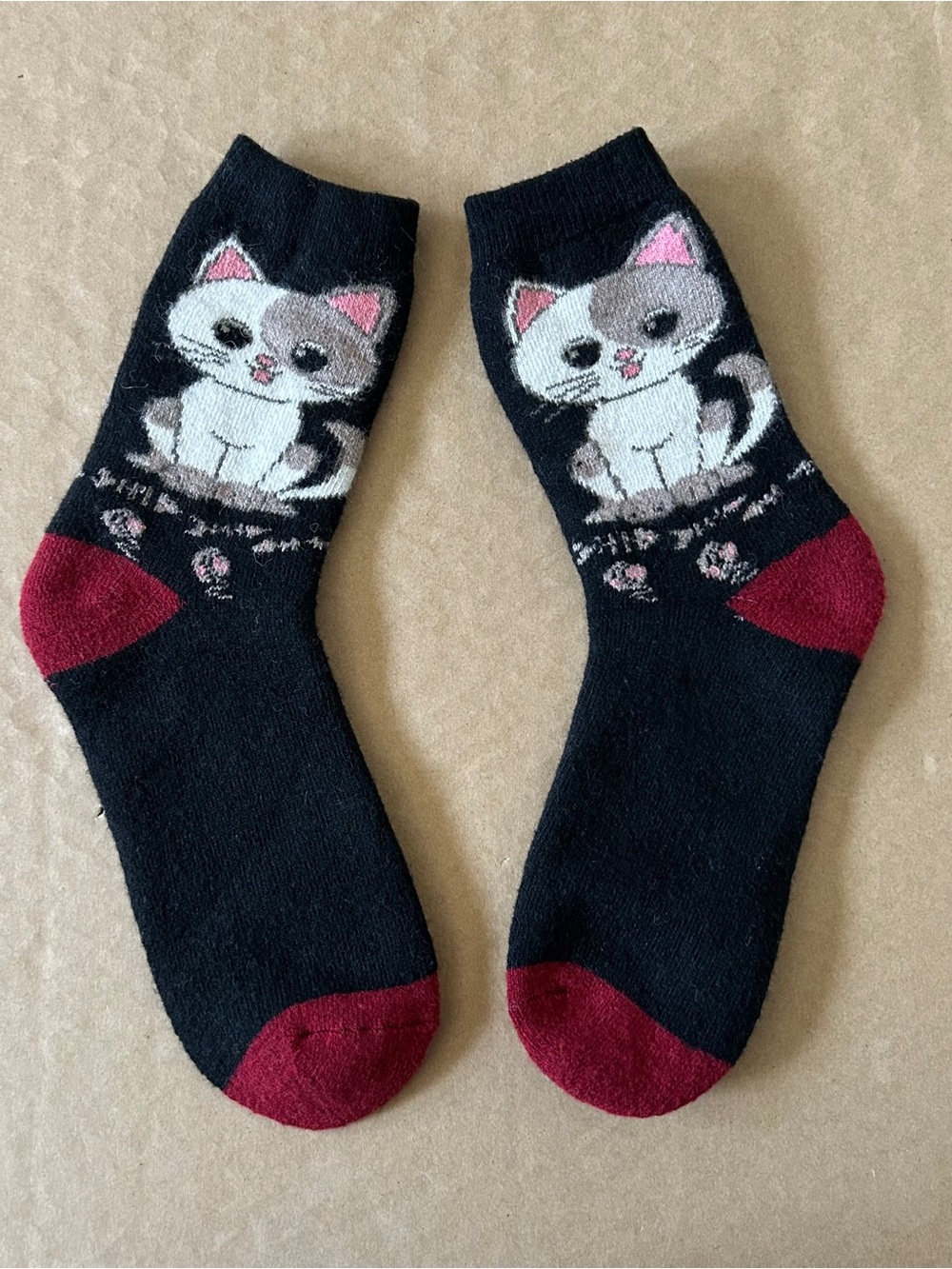 Cute Black Novelty Kawaii Women Socks White and Gray Cat Graphic Whimsy Mallgoth